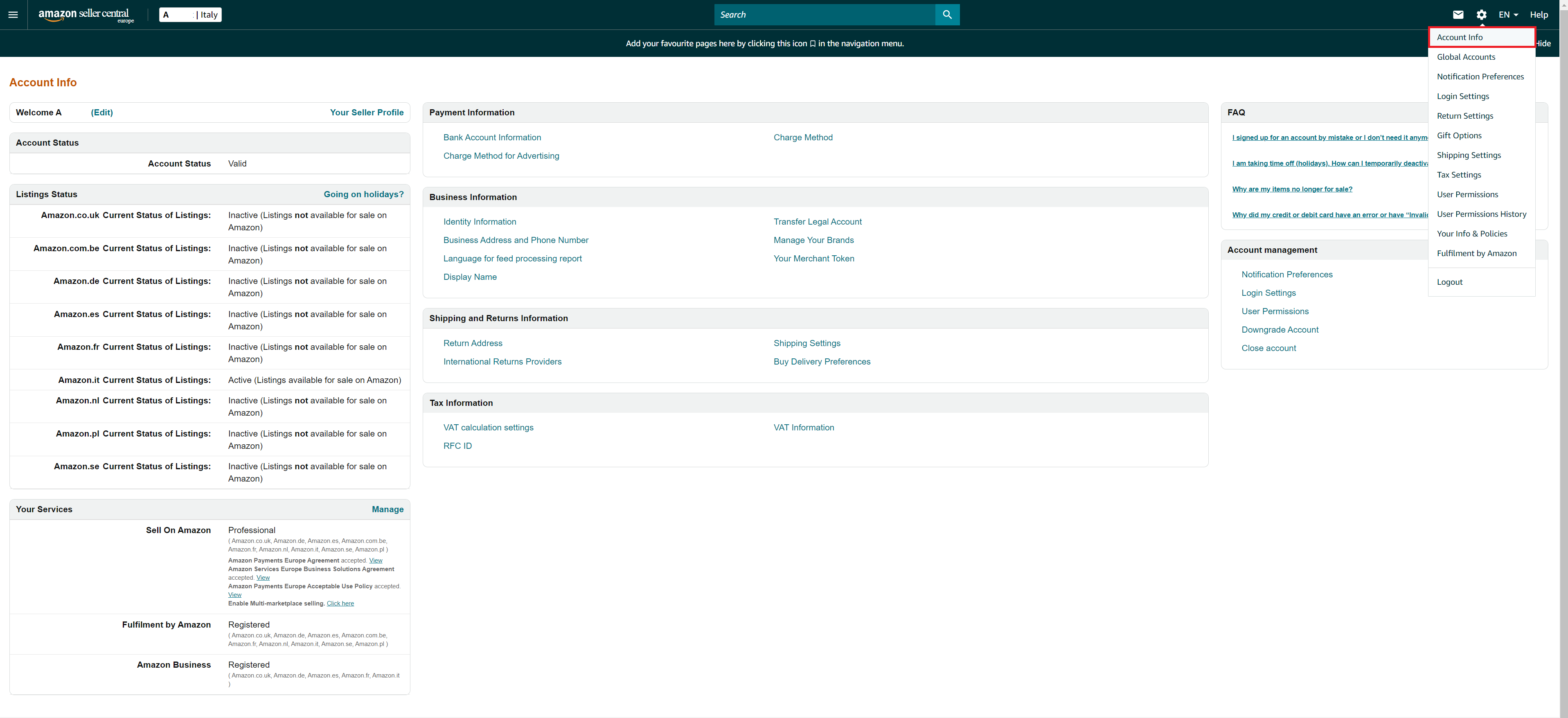 Online store vacation settings
